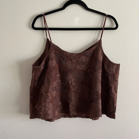 Express Women L Brown Flowy Embroidered Floral Mesh V-Neck Cami Top NWOT - Picture 7 of 7